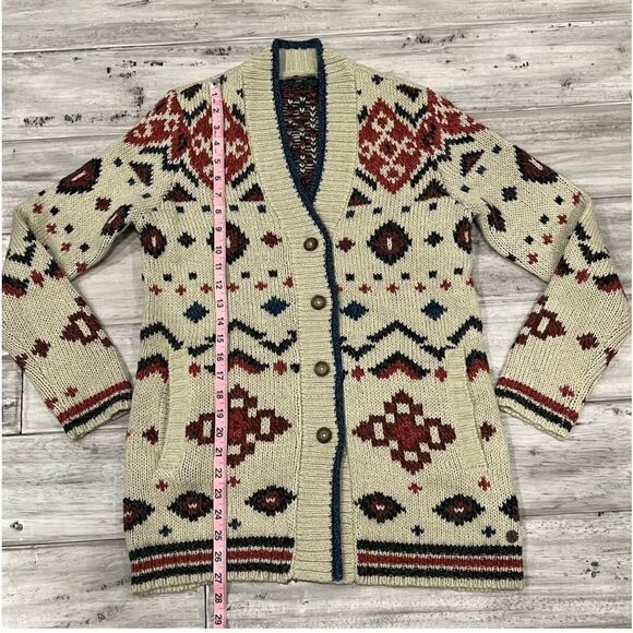 Vintage Western Lebowski Fair Isle Tribal Academia Cowichan Aztec Cardigan - Picture 9 of 12